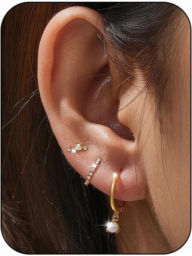 Roheafer 3 Paar Ohrringe Damen - 14K Vergoldet Mini Creolen Hypoallergen