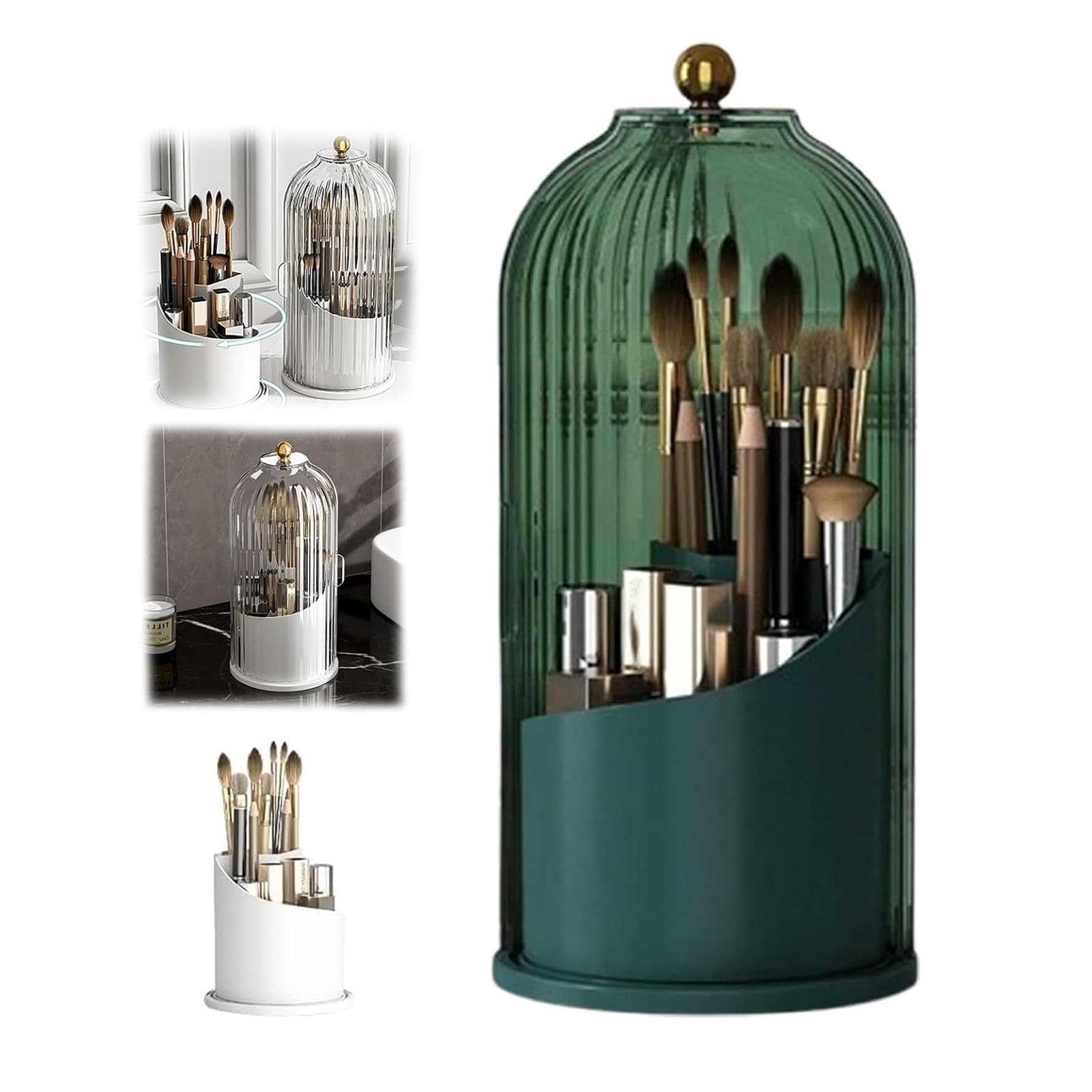 Jopwue Green- Concealed Toothbrush Holder,Covered Makeup Brush Holder With Sliding Lid,360° Rotating Bathroom Waterproof Dustproof Toothbrush Holders, For Vanity Bathroom (Green-)