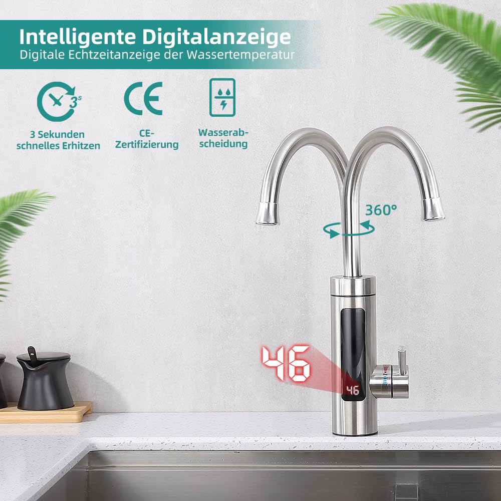 HOMELODY Rubinetto da cucina nero con scaldabagno istantaneo