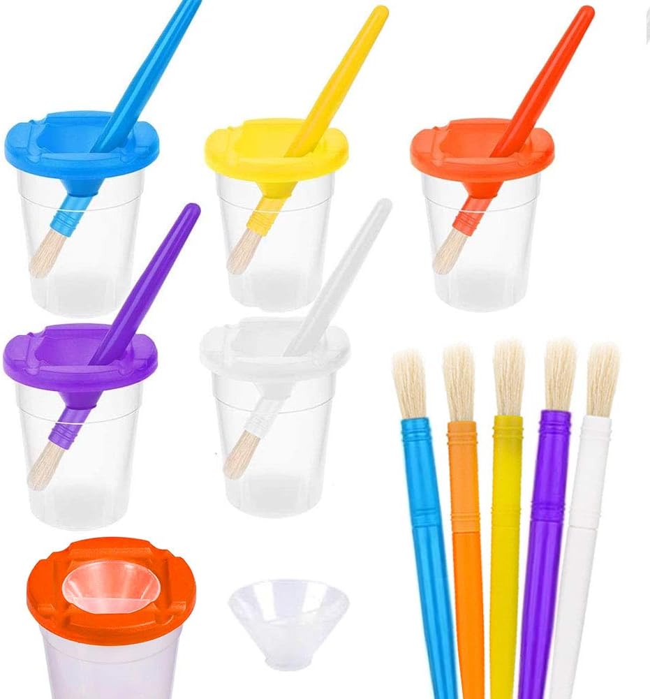 Jatidne Kids Paint Pots with Lids and Paint Brushes for Children