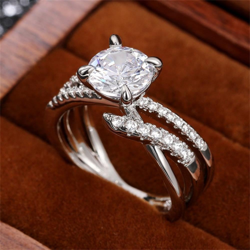 RKKOJJO 925 Sterling Silver Cubic Zirconia Ring Diamond Ring Engagement Ring Wedding Band Rings for Women - Image 5