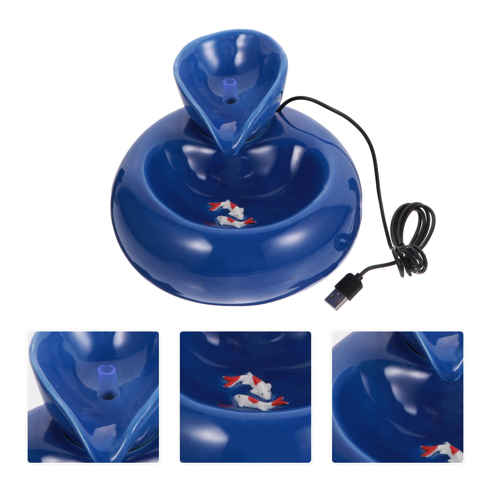 Automatischer Katzenbrunnen mit USB Anschluss, Keramik Blau