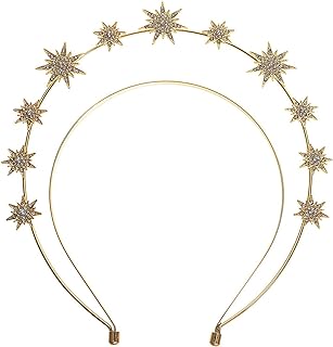 HYXITVCG Goddess Halo Crown for Women, Gold Stars Goddess Crown Headband for Women, Halo Headband Giltter Rhinestone Halo Crown Headband, Gold Crown Hair Band for Women Girls Bridal Wedding Headpiece