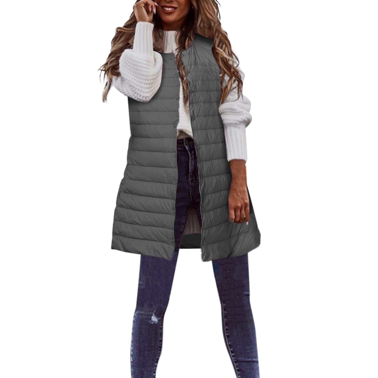 Generisch 2026 Chaleco Largo de Invierno para Mujer Abrigo de Plumón Delgado Ligero Chaleco Casual de Ajuste Estrecho Chaqueta acolchada como Abrigo de Entretiempo al Aire Libre Chaleco versátil con