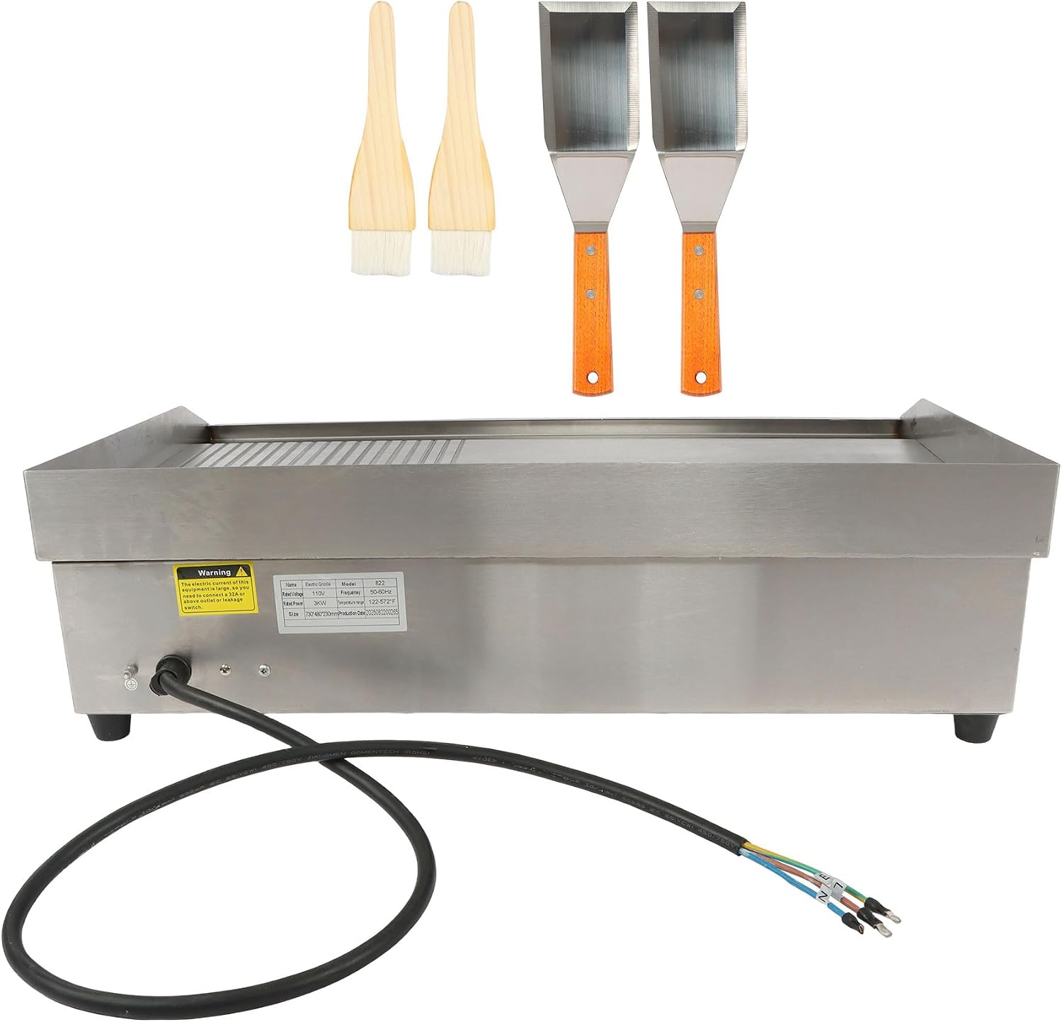 Heavy Duty Commercial Flat Top Grill, 30 Inch Countertop Half Flat Top Grill, 122℉-572℉ Adjustable Temp, 3000W Commercial Electric Griddle for Home or Restaurant(No Plug)