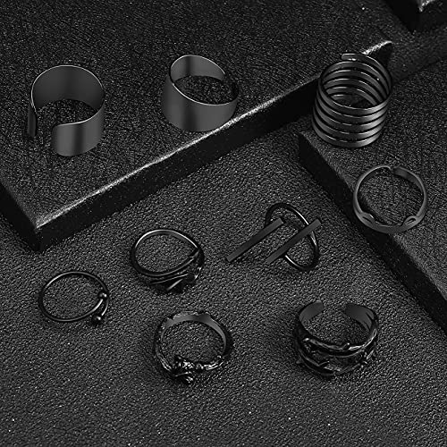 16 Pcs Y2K Open Black Vintage Golden Punk Rings For Women Girls Mens Cat Snake Bat Devil Wing Dog Spider Rose Adjustable Retro Cool Ring Claw Skull Gothic Rings Jewelry #TOP7