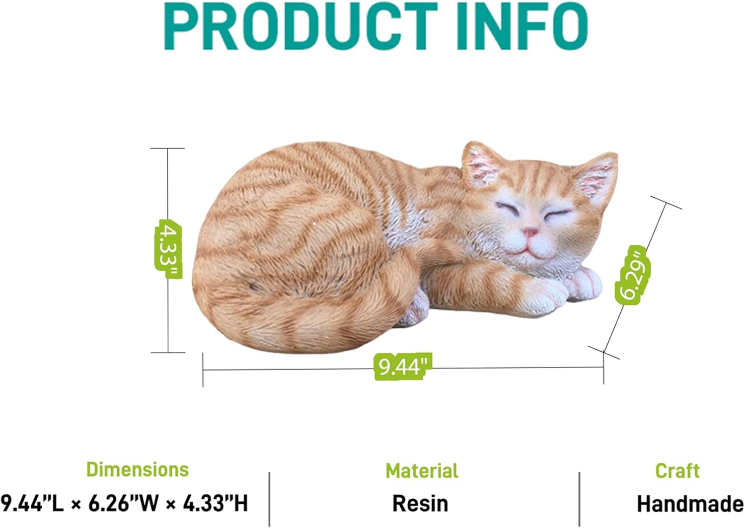 Tabby Sleep Cat Statues Outdoor Decorative, Cat Memorial Statue for Yard Lawn Patio Porch, Garden Pet Grave Marker Figures, 9.44" L x 6.29" W x 4.33" H - Image 7