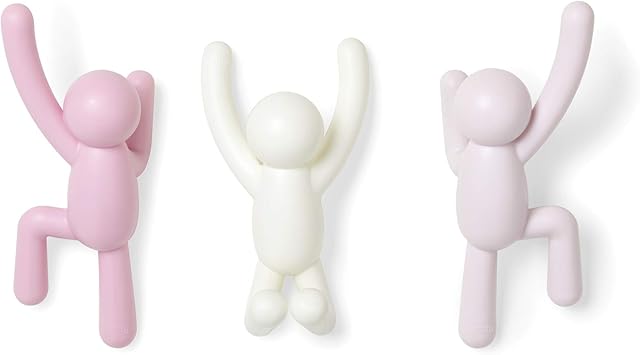 Umbra Buddy Wall Hooks  Decorative Wall Mounted Coat Hooks for Hanging Coats, Scarves, Bags, Purses, Backpacks, Towels and More, Set of 3, Pink