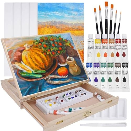 Tavolozza 26pcs Tabletop Easel Painting Set, Wooden Mixed Media Art