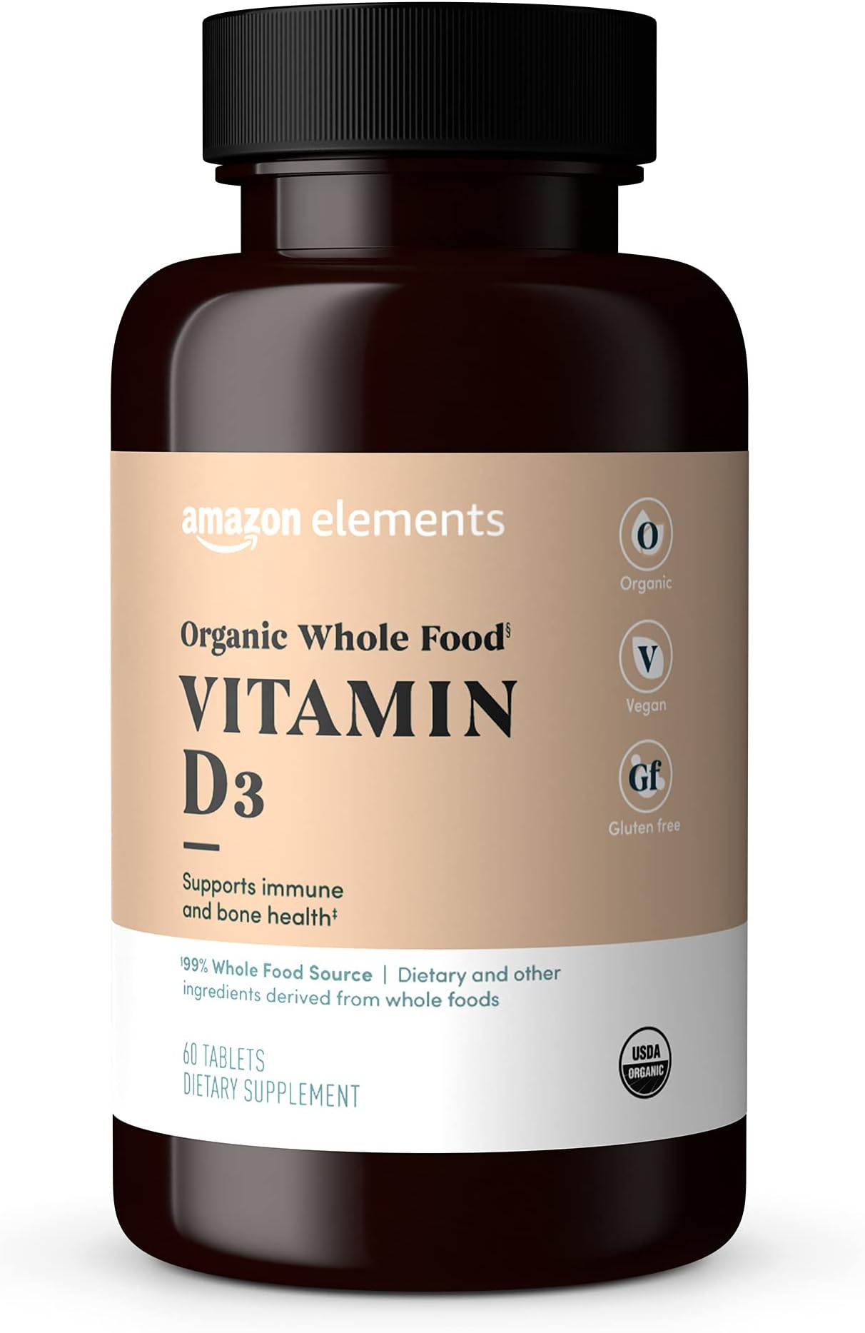 Amazon Elements Organic Whole Food Vitamin D3, 60 tablets