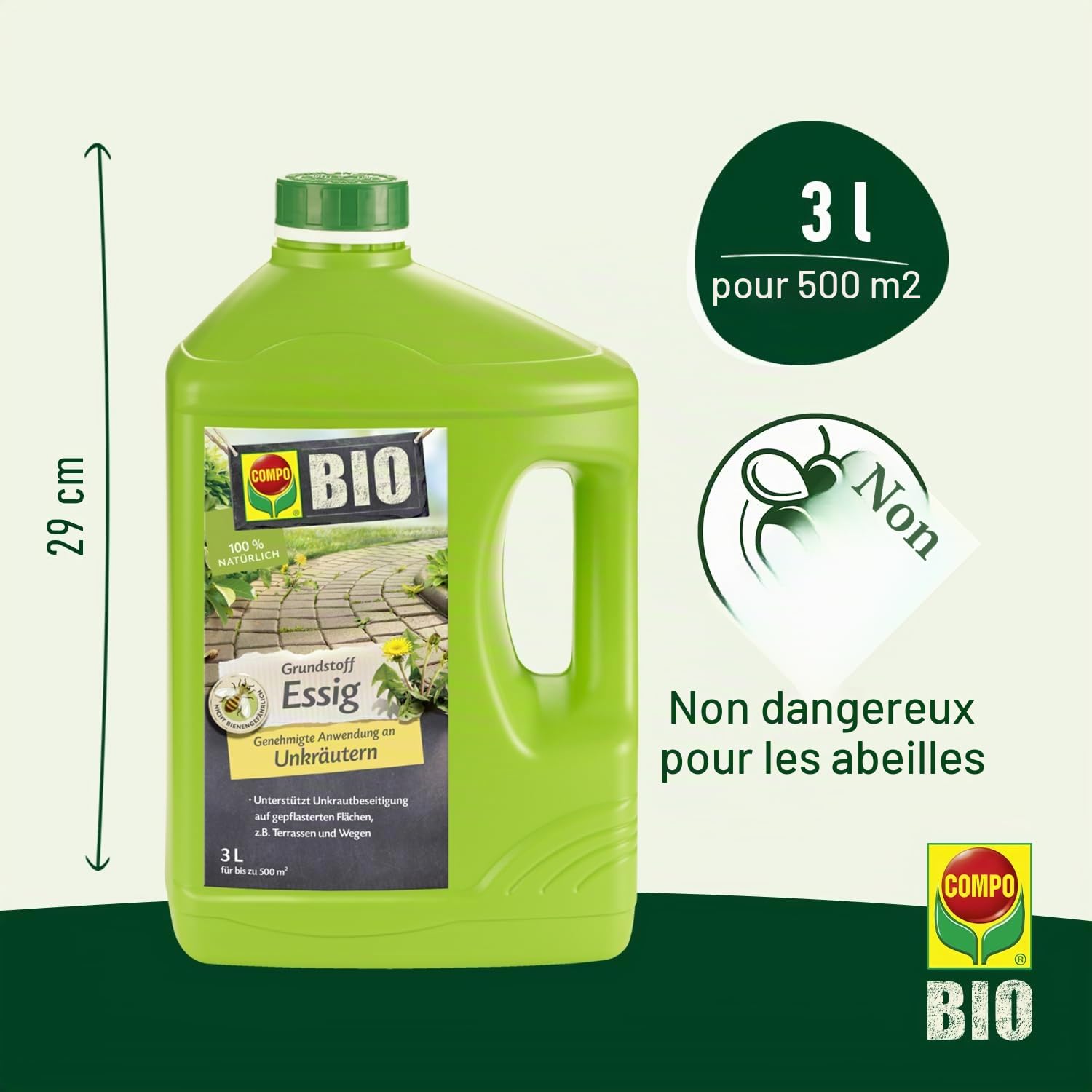 COMPO Vinaigre bio 3 l pour 500 m² éliminer mauvaises herbes
