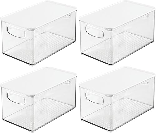 Miniatura 9 de mDesign Contenedor de plástico para almacenamiento profundo con tapa y asas integradas, organización para frutas, aperitivos o alimentos en despensa