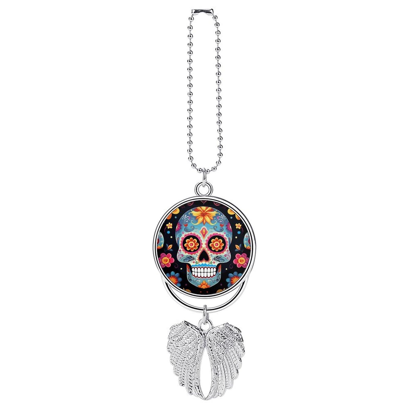 Sugar Skulls Car Pendant Hanging Swing Auto Rear View Mirror Hanging Car Rear View Mirror Charm Truck Hanger Ornament Charm for Car Rear View Mirrors Accessories