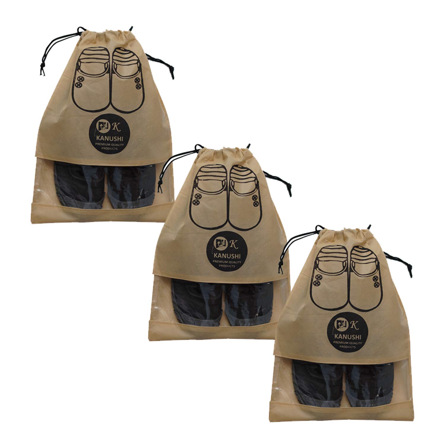 KANUSHI Industries Schuhbeutel/Überzug/Tasche/Organizer, 3er-Set, Beige, Standard