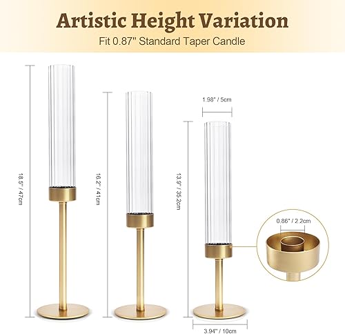 Miniatura 4 de Portavelas de cristal dorado de huracán portavelas de vidrio alto Cadhodenm para boda, juego de 6 portavelas cónicos de latón, portavelas moderno