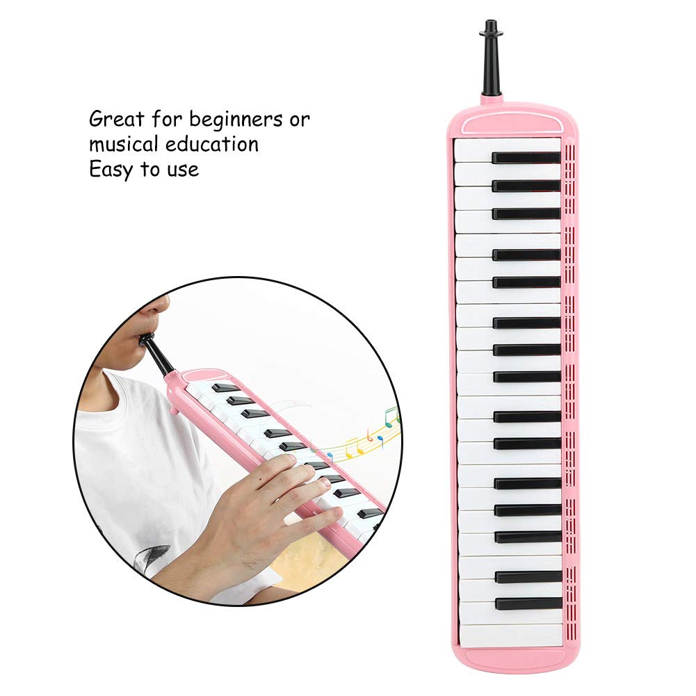 Mélodica 37 Touches Pour Débutants - Instrument à Vent Avec Clavier - Sac Et Embouts Inclus - Bleu/Rose/Noir