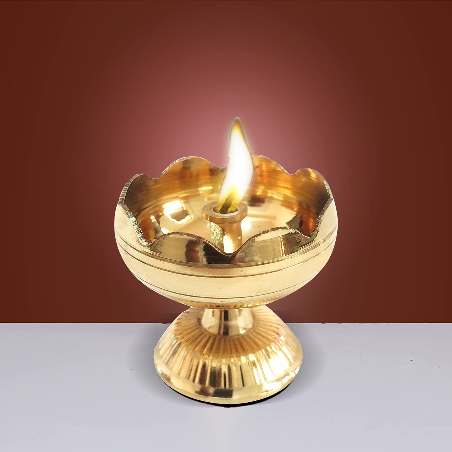 Artshai solid brass flower design diya tealight holder pooja deepak oil lamp Set of 1 pcs( height 5 cm )