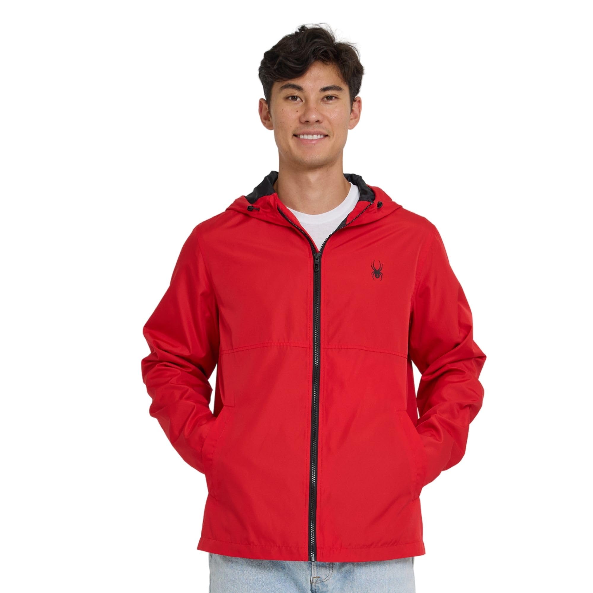 Spyder Packable Rain Jacket Men - Water Resistant Windbreaker with Hood, Lightweight Rain Coat Slicker, Travel, Golf, Fishing