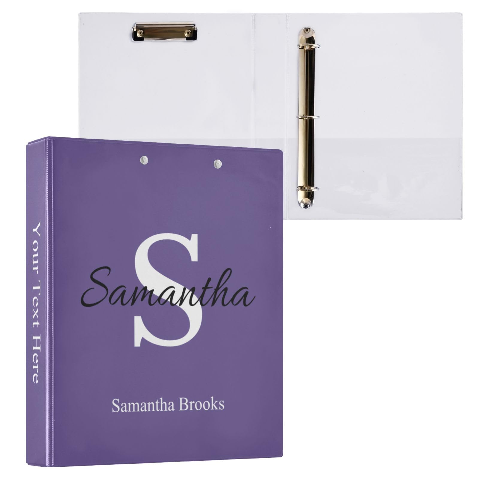 Custom Monogram - Carpeta de 3 anillas con nombre, violeta, paquete de 2