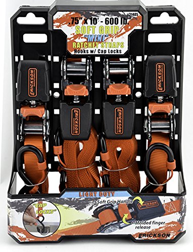 Erickson 31405 Light Duty Mini Ratchet Strap (With Cap Locks, 3/4" X 10', 600 Lb.), 4 Pack #TOP1