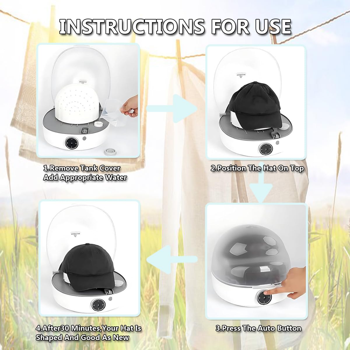 Cap Care Machine for Ironing and Steam Cleaning Baseball Caps and Bucket Hats