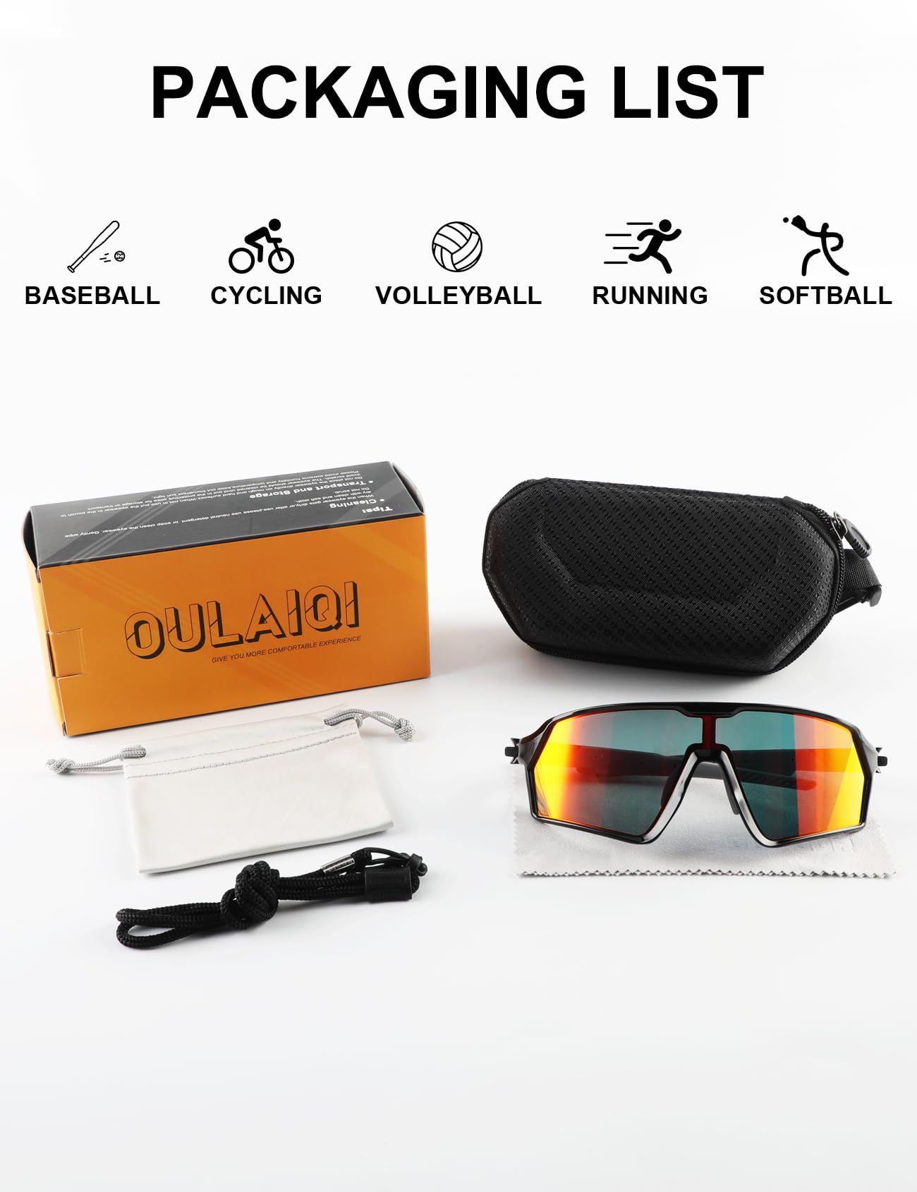 OULAIQI Gafas de sol deportivas ligeras para hombres y mujeres, UV400, lentes de sol de ciclismo para béisbol, correr, ciclismo, deportes al aire libre