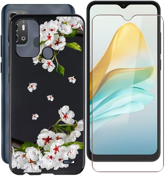 Funda para ZTE Blade A53 Pro, con  1 película protectora de vidrio templado, fundas de protección de silicona suave negra a prueba de golpes para