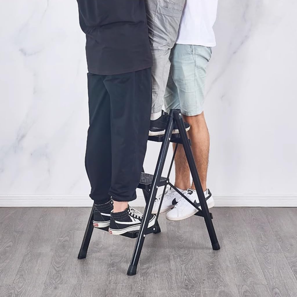 Step Ladder 3 Step Folding Ladder Black Home Ladder Space-Saving Portable Lightweight Ladder Kitchen Widened and Thickened Treads Ladder Ladder