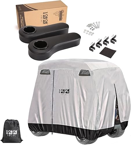 10L0L Juego de reposabrazos para carrito de golf sin taladrar con soporte para tazas y funda para carrito de golf para la mayoría de carritos de golf