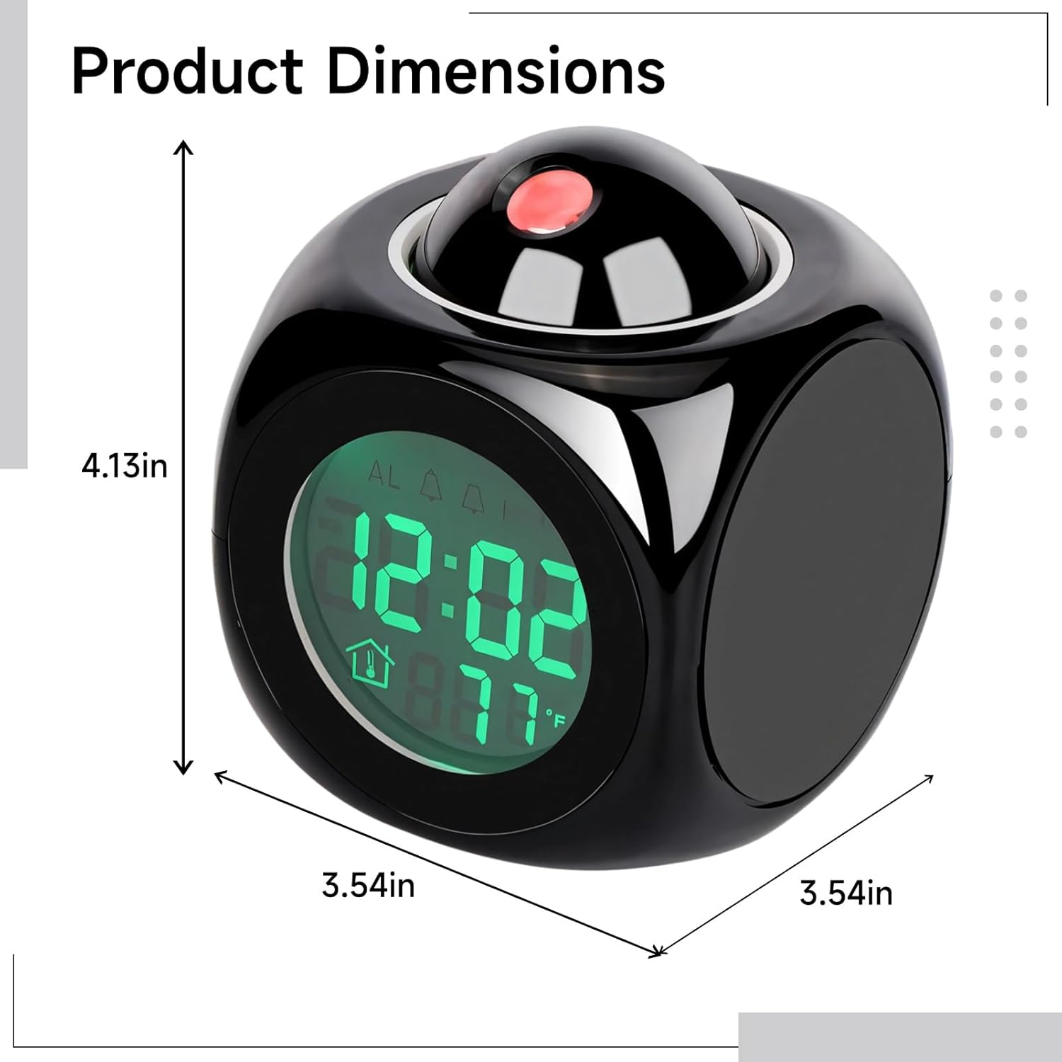 Projection Clock with Clear Red Led Time Display, USB-Powered with Voice Time Announcements, Black/White Cube