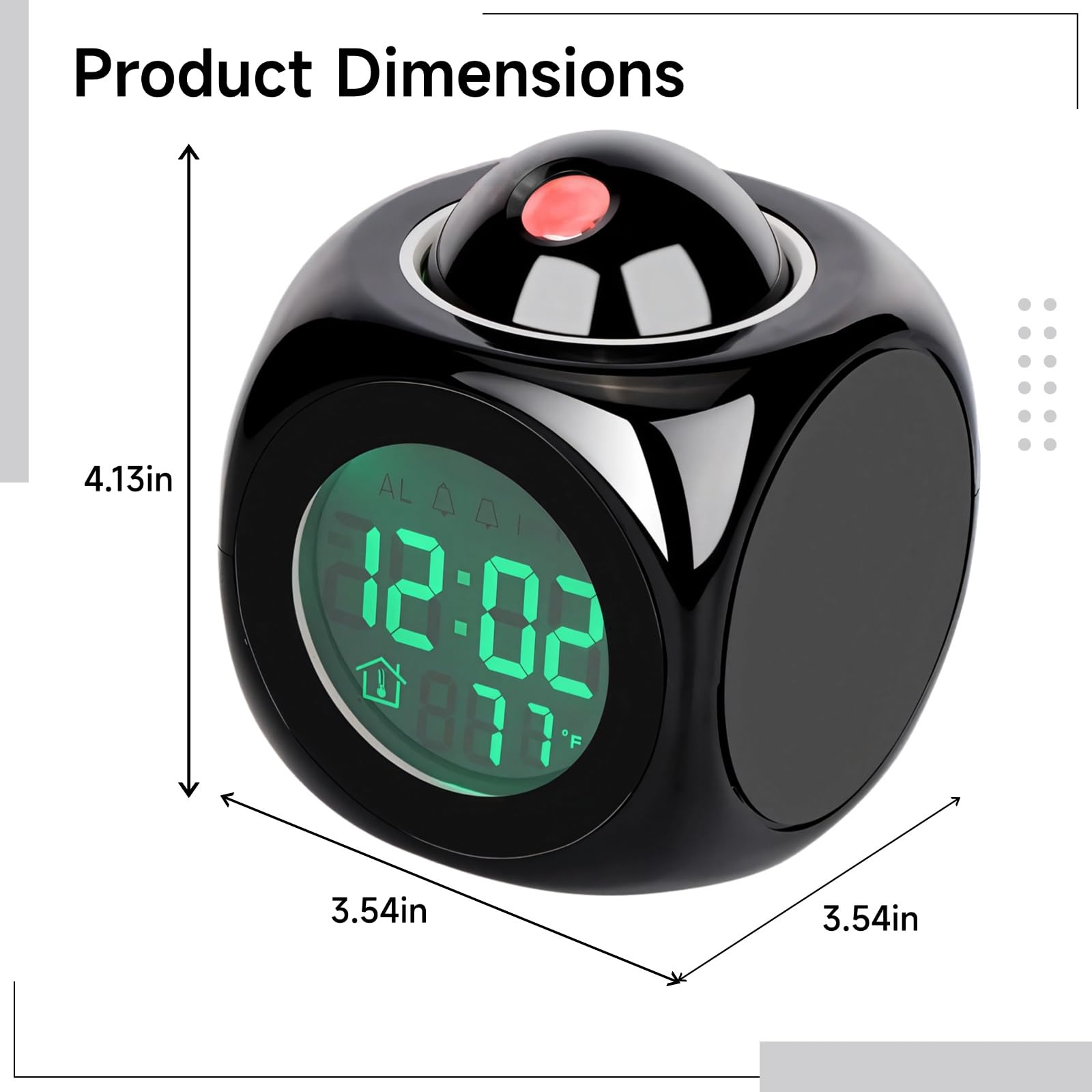 Led Projection Clock, Red Time Display, Time & Temperature Readout, Voice Time Alerts, USB-Powered, Black/White Cube Design