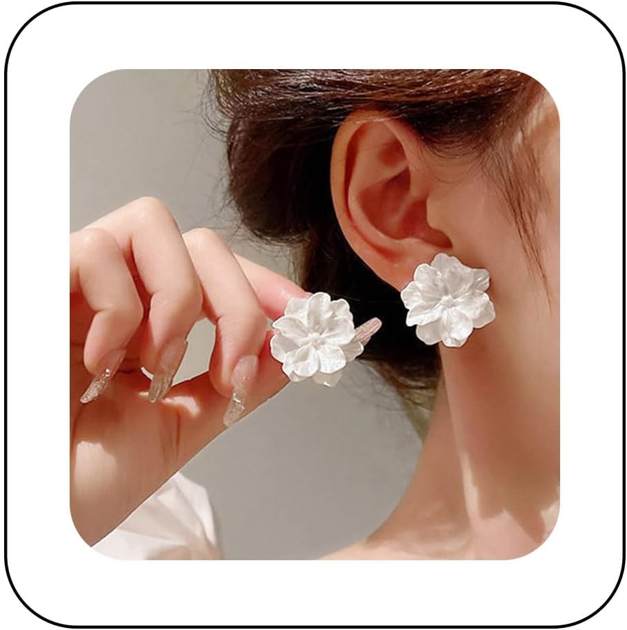 Boho Acrylic Flower Earrings White Flower Studs Earrings Vintage Flower Earrings Wedding White Flower Earrings Jewelry for Women