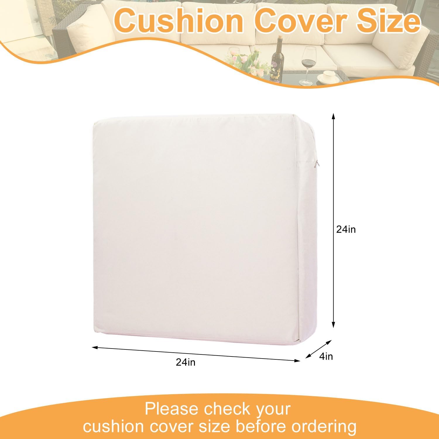 Patio Cushion Covers Only 24x24x4 inch 4 Pack Waterproof Outdoor Cushion Covers Outdoor Seat Cushion Slipcover with Zipper (Beige)