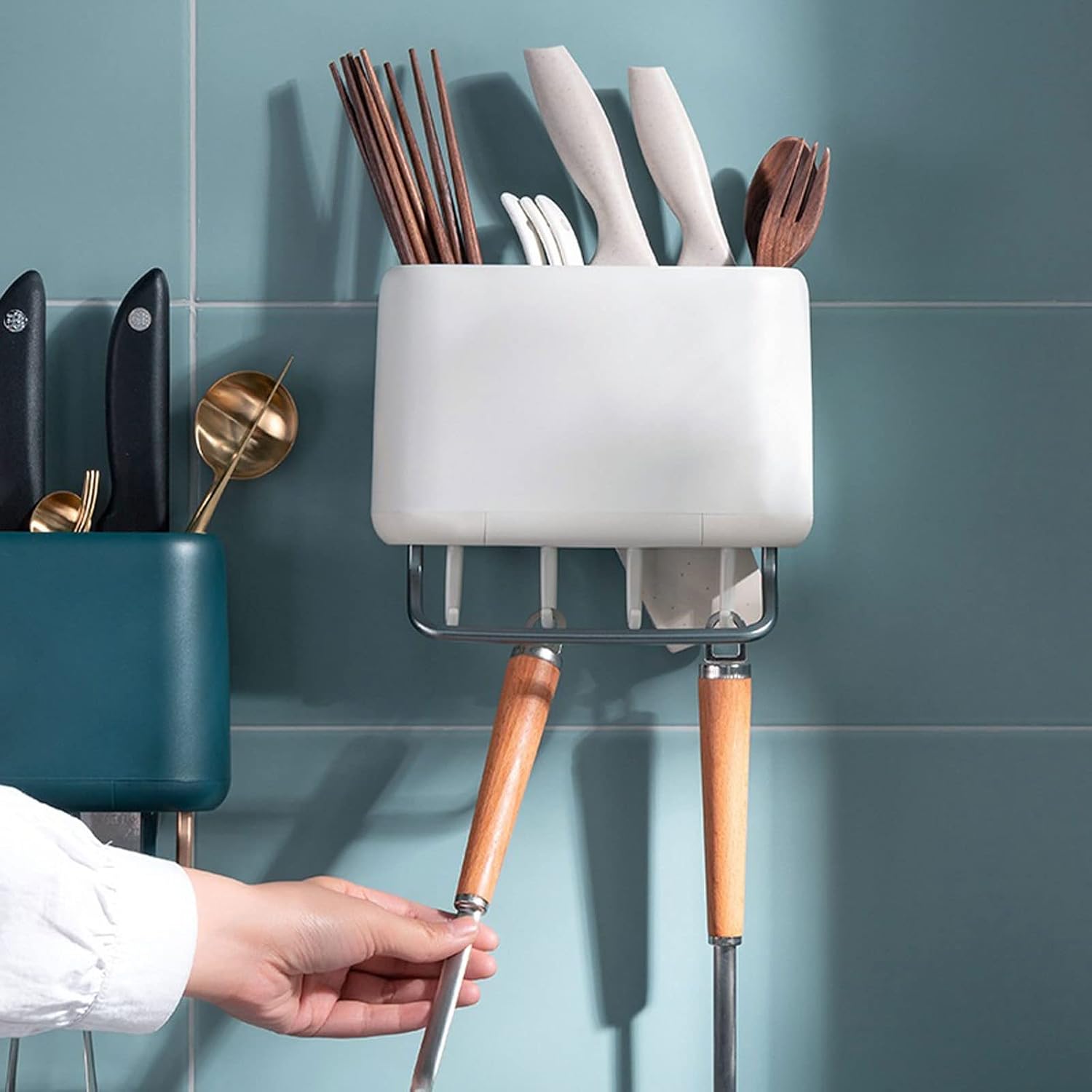 Chopstick Racks Kitchen Storage Holder Spoon Fork Chopstick Tableware Organizer Drainer Rack Cutlery Knife Shelf Accessories(Deep Blue)
