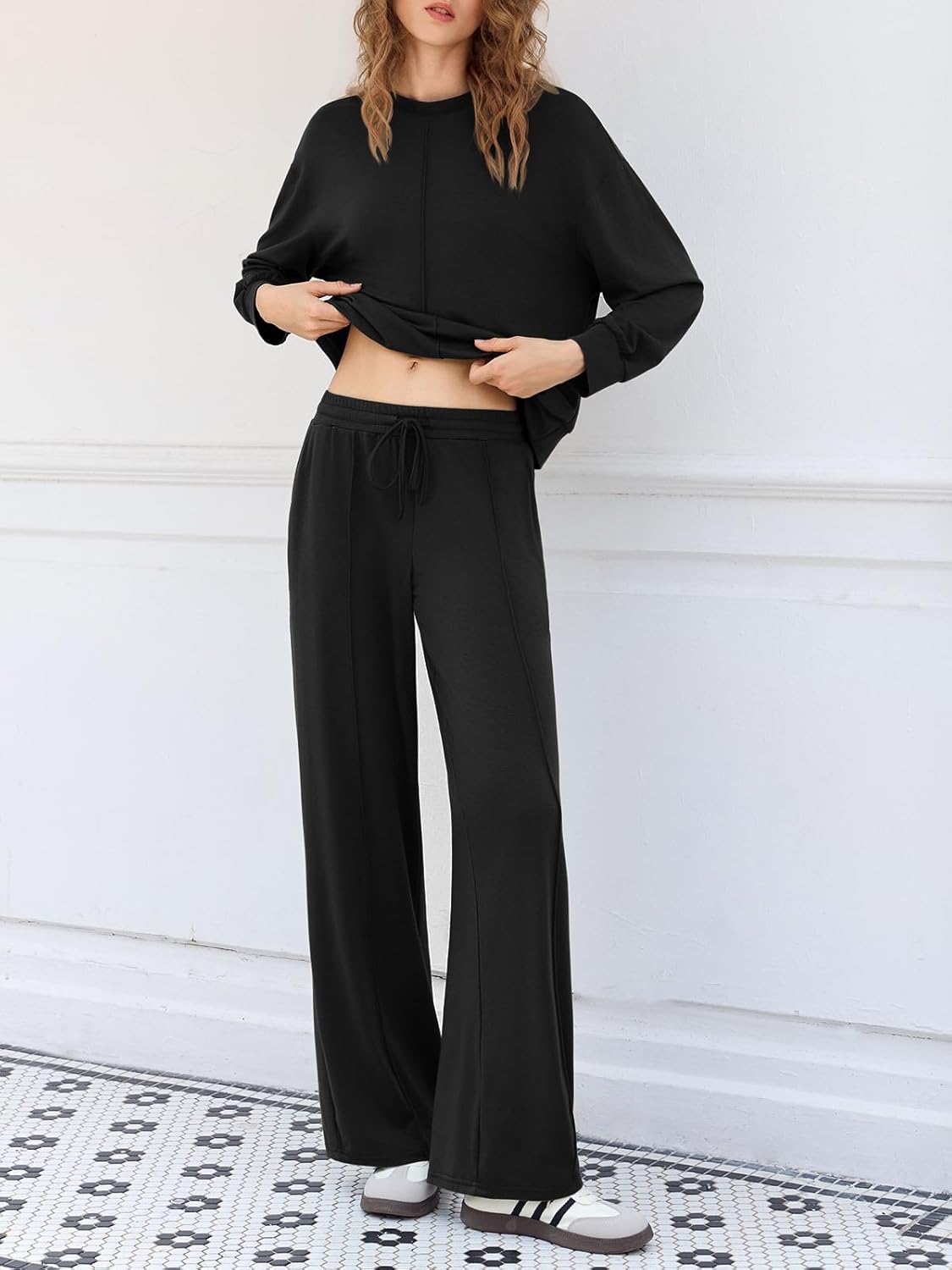 Yousify Women's 2 Piece Lounge Sets Casual Long Sleeve Tops Wide Leg Pants Loose Tracksuit Fall Travel Outfits - Image 6