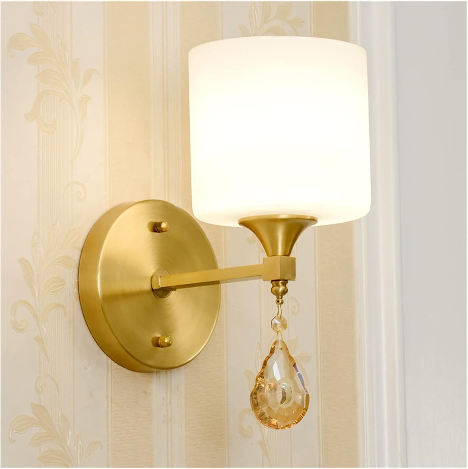 HUAYUSEDF Wall lamp, Copper Lamp Bedroom Bedside Aisle Double Head Single Bathroom Light Living Room Fixtures,Chandelier(1 LightGold)