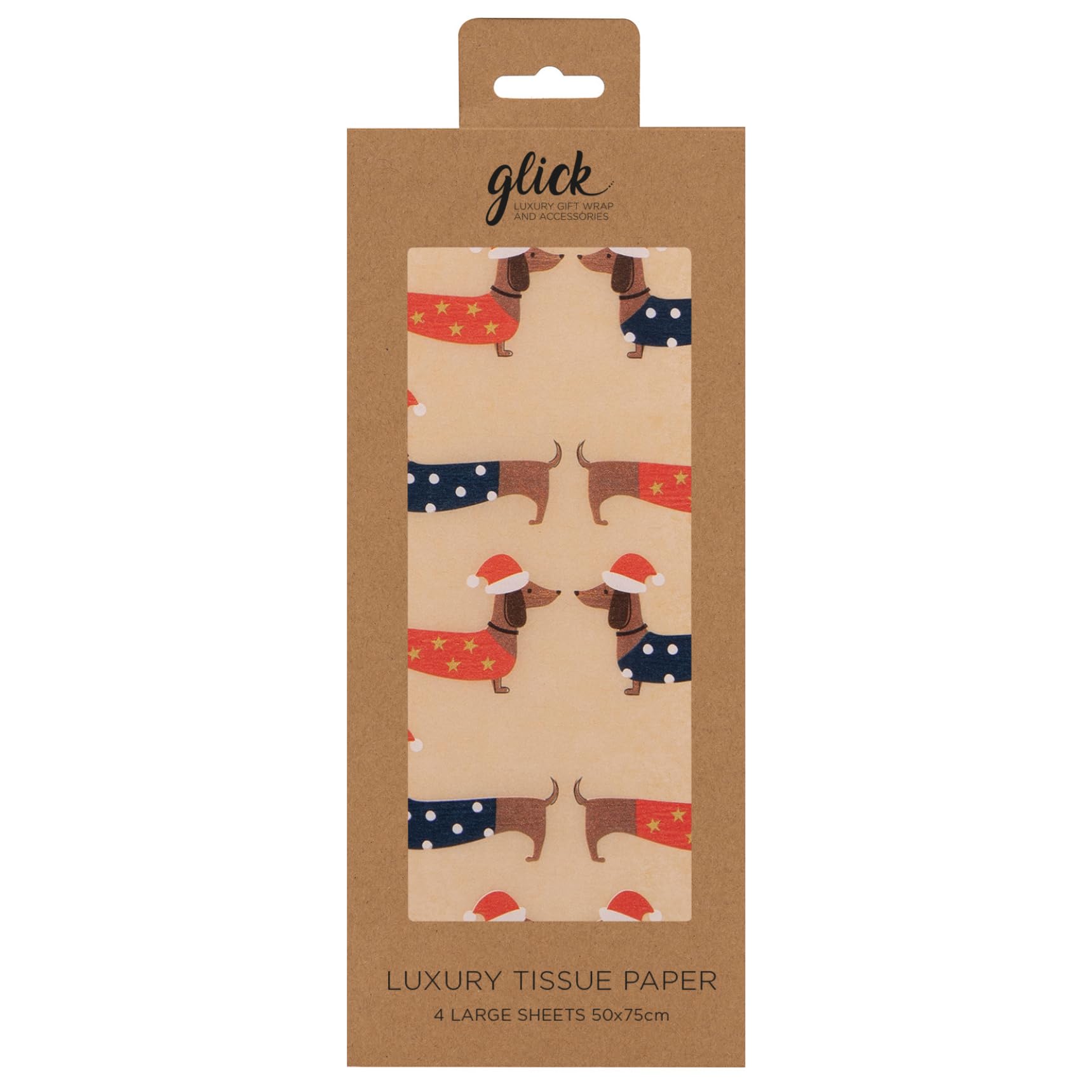 Christmas Tissue Paper Dachshund Kraft - Traditional Luxury Illustrated Xmas
