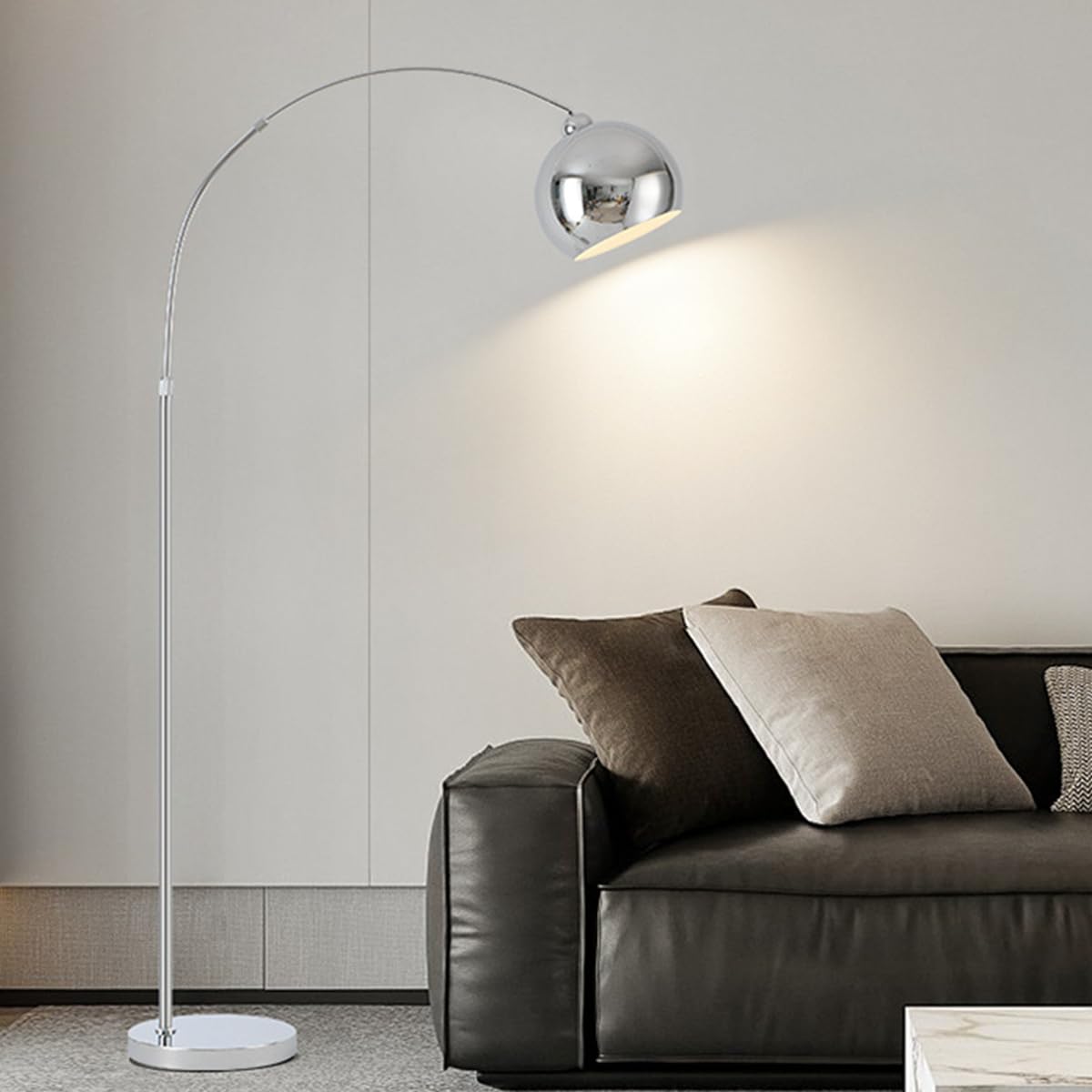 Lampada da terra moderna cromata, lampada da terra ad arco in metallo argentato con testa regolabile, elegante lampada da terra alta 70,9 pollici, lampade da lettura per soggiorno