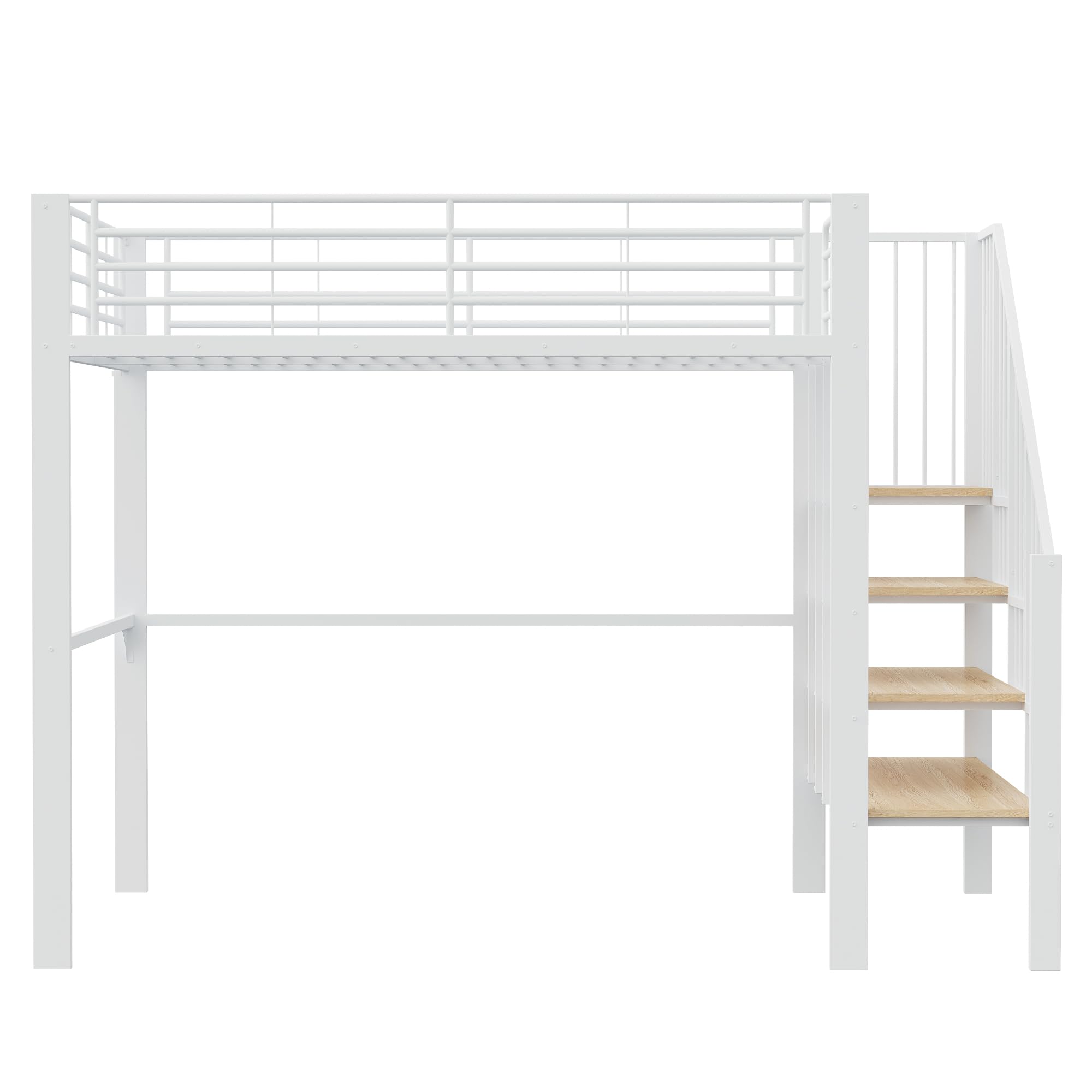 Letto a Soppalco 140x200 cm con Robusta Struttura in Metallo, Letto a Castello per bambini e e Adulti, Letto Multiuso con ampio spazio di stivaggio sotto il, Letto Bambini con Scala e Ringhiere