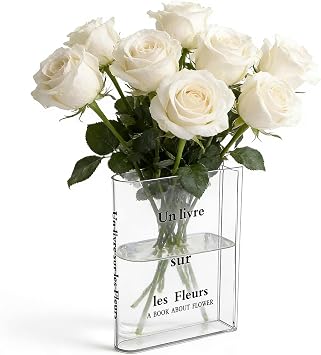 1Pc Book-Shaped Flower Vase Acrylic Transparent Book Vase for Flowers 7.87 x 6 x 1.5ines Flower Vases for Bookshelf Home Bedroom Office Decor Books Lovers Gift Clear-A