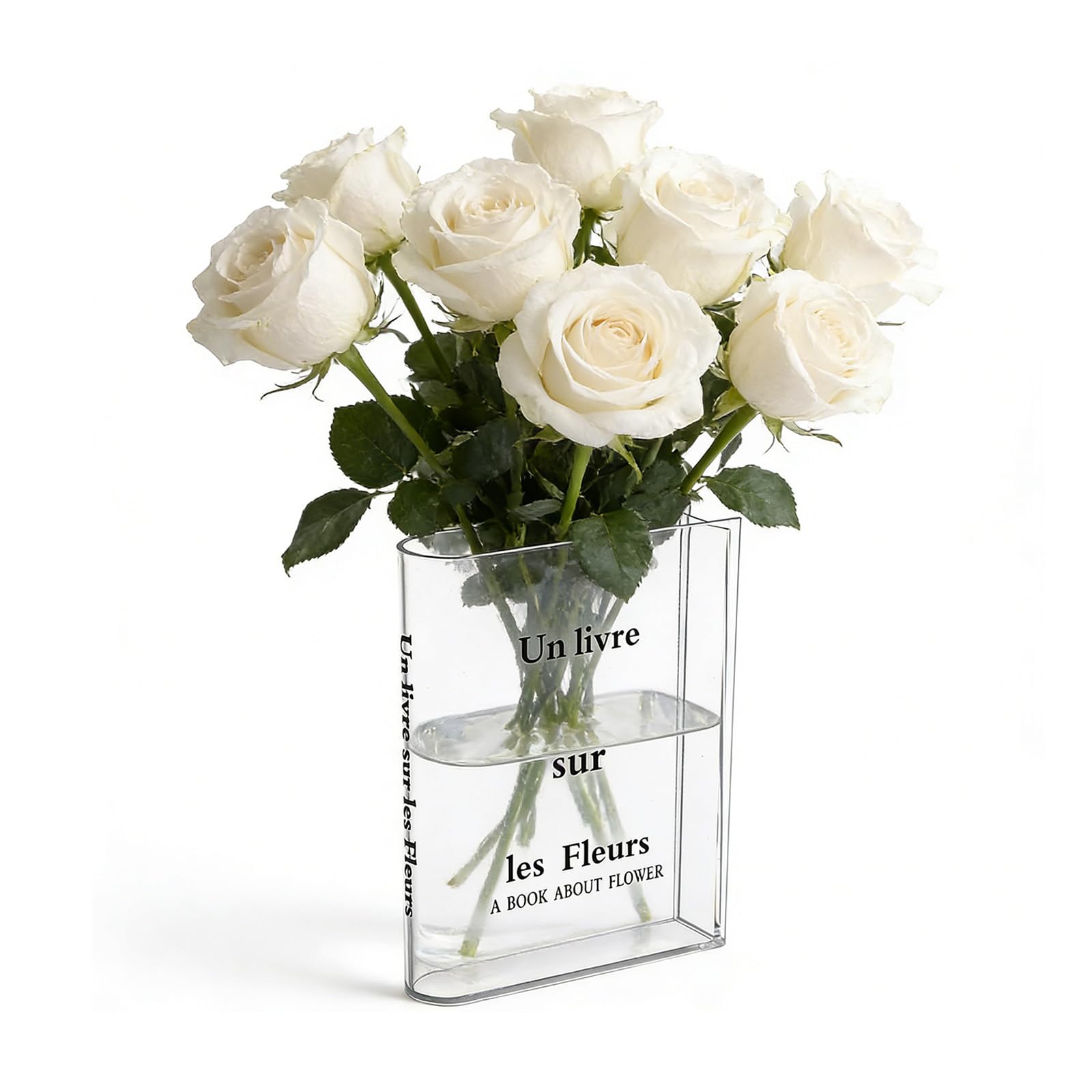 1Pc Book-Shaped Flower Vase Acrylic Transparent Book Vase for Flowers 7.87 x 6 x 1.5ines Flower Vases for Bookshelf Home Bedroom Office Decor Books Lovers Gift (Clear-A) — image 1