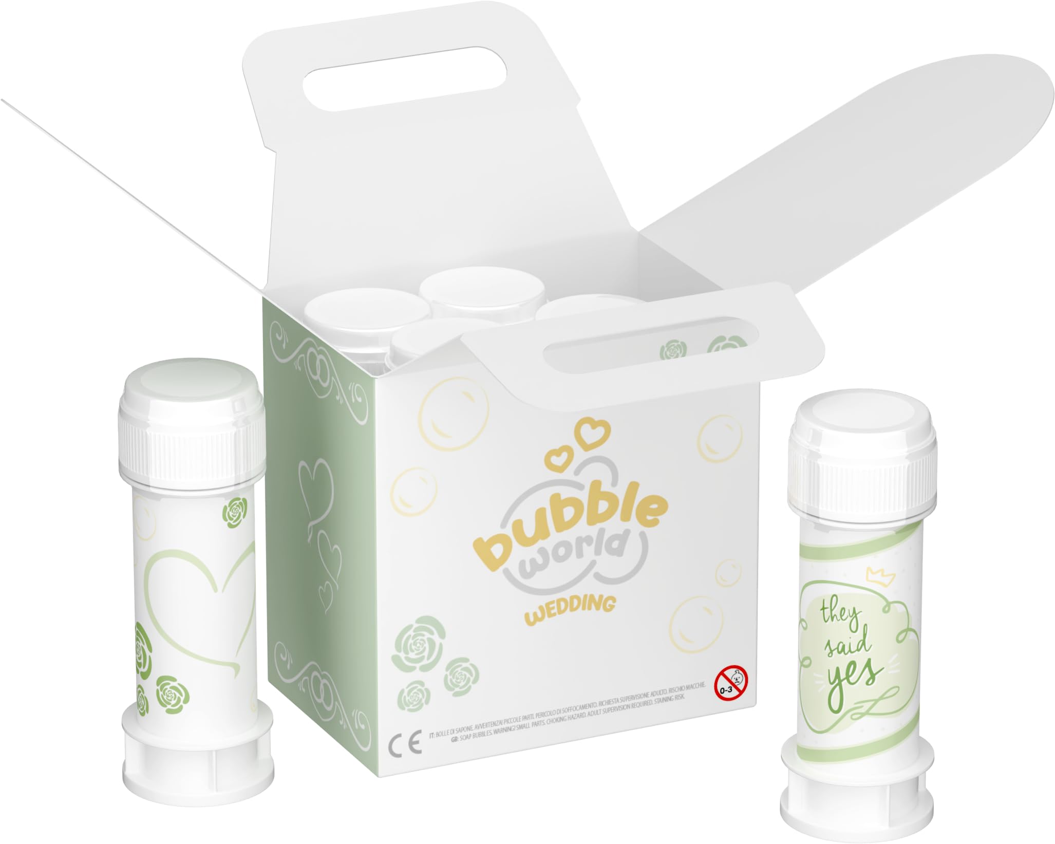 Bubble World - Wedding Natura - Seifenblasen Hochzeit 6 x 60 ml - Weiße Tuben mit integriertem Blasgerät - Gadget Bonbonniere Platzhalter Hochzeit Elegant - Made in Italy