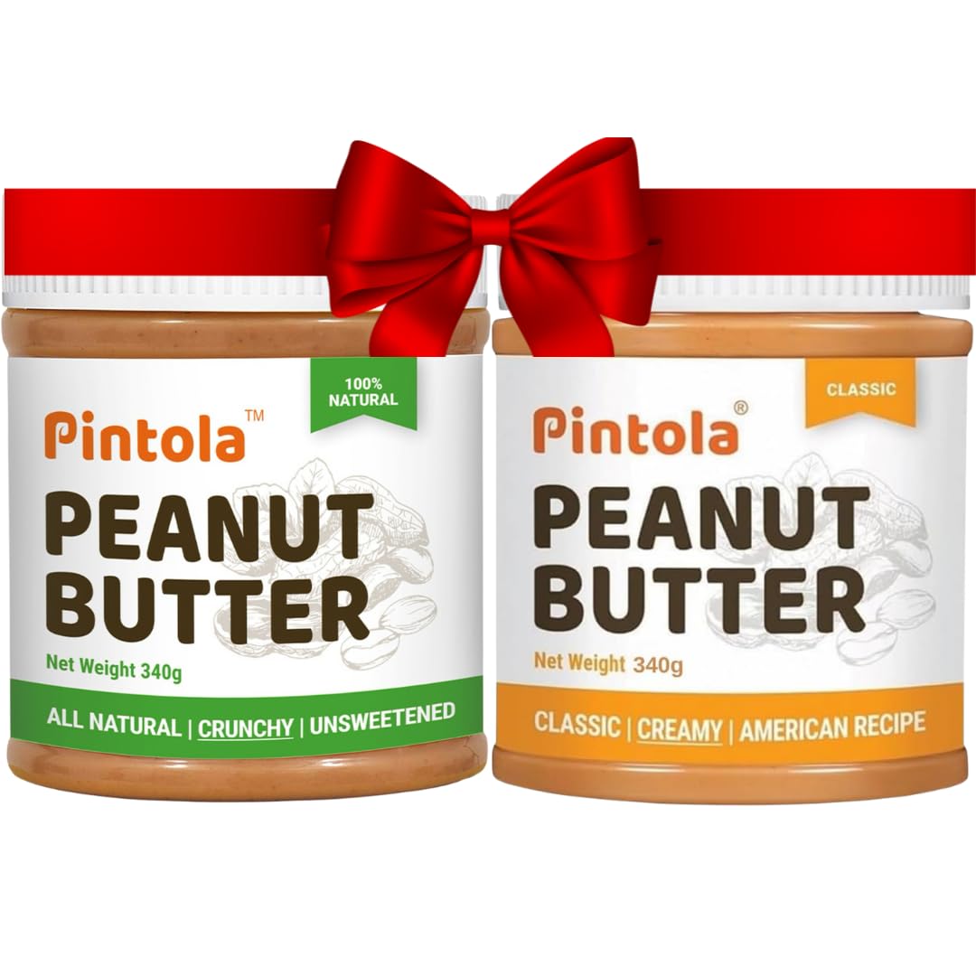 Peanut Butter Combo pack of All Natural Crunchy + Classic Creamy (340g (pack of 2) High Protein | Gluten Free | Vegan | Cholesterol Free