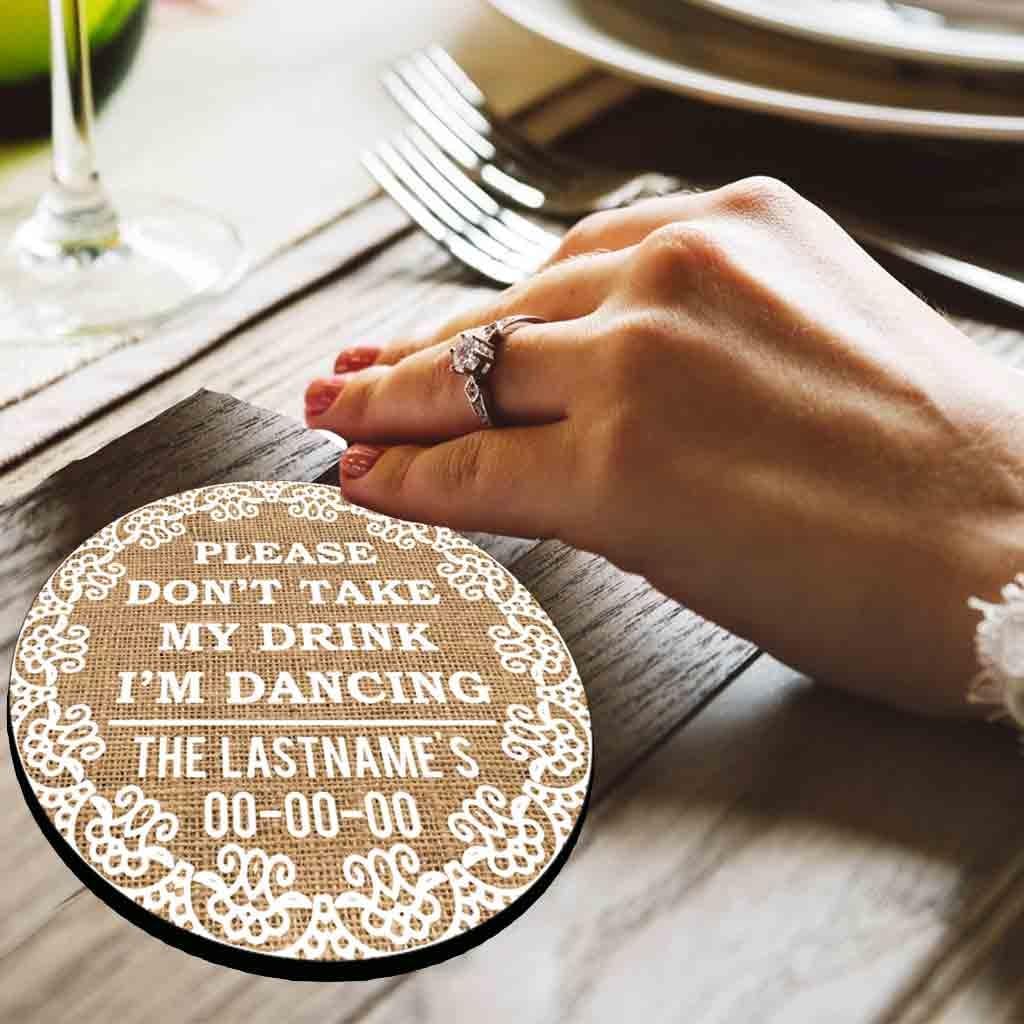 VictoryStore Coasters - Custom Wedding Coaster, Please Don't Take My Drink I'm Dancing, Rustic, Vintage Wedding Theme Coasters, Set of 50