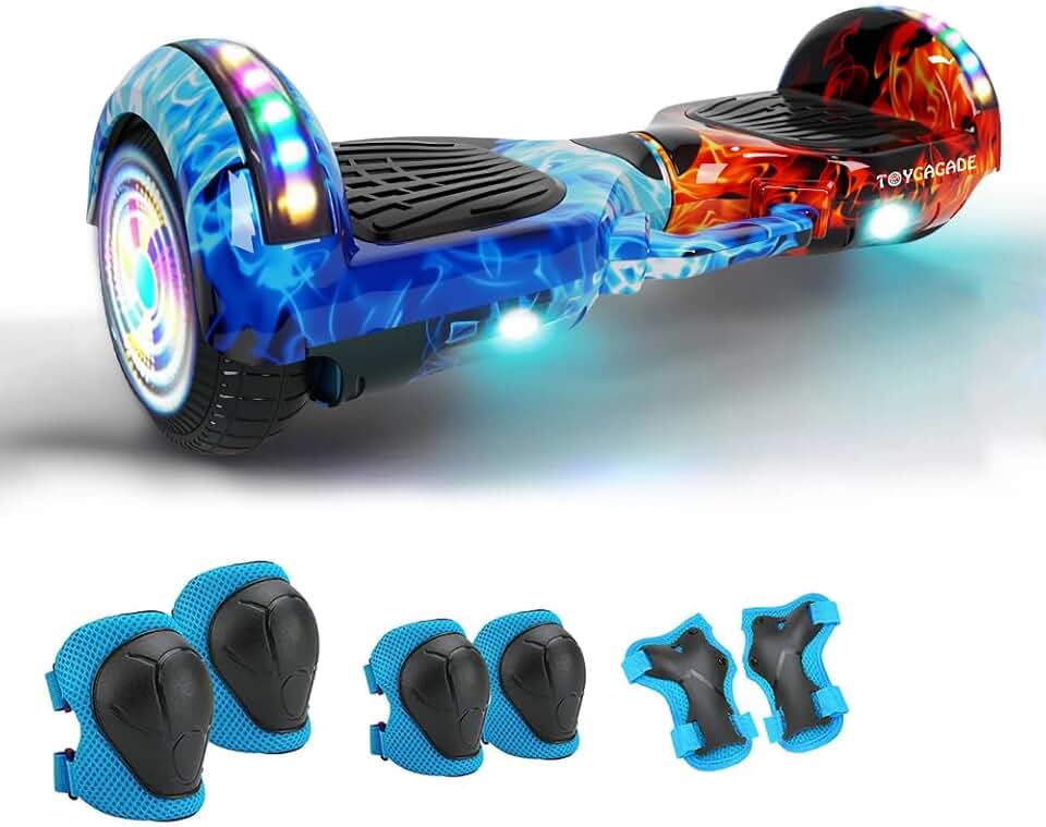 Hoverboard Elétrico - 6.5 " Roda, 4400 mAh Skate Elétrico, Autobalanceamento Inteligente, Bluetooth, LED, 15km/h, 120kg Carga Máxima - Ideal para Crianças e Adultos - Uso em Casa, Parque (Chama Gélida)