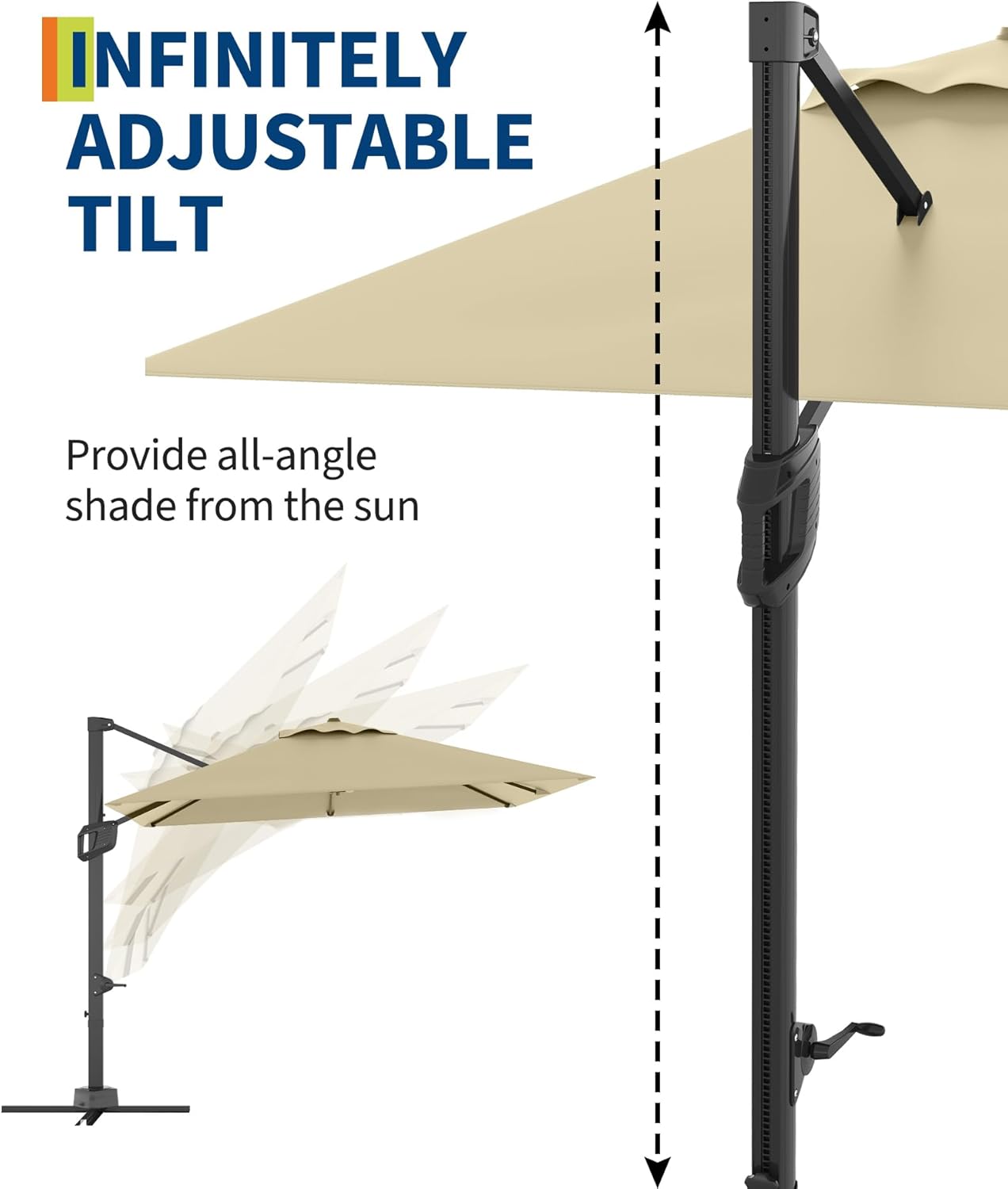 GarveeLife Large Cantilever Patio Umbrella, 10 ft X 10 ft Heavy Duty Aluminum Cantilever Offset Outdoor Umbrella with 360-Degree Rotation for Backyard, Deck, Pool, Beige