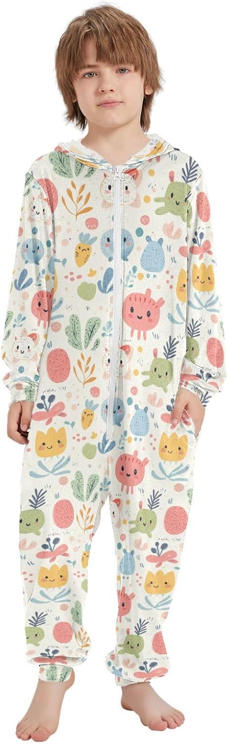 Pajama Long Sleeve Hooded Blanket Sleeper Pjs for Parties Sleepovers 4-14Y