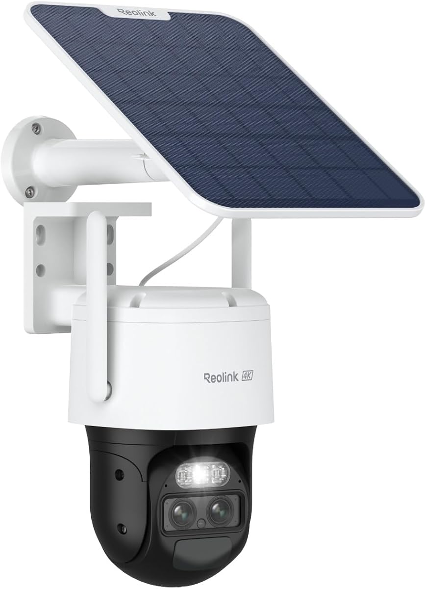 Cámaras de seguridad solares PTZ de doble lente TrackMix 4K inalámbricas para exteriores | Seguimiento automático, visión nocturna en color, inclinación panorámica de 360°, zoom híbrido 8X, detección inteligente de IA, sin suscripciones, compatible con Home Hub