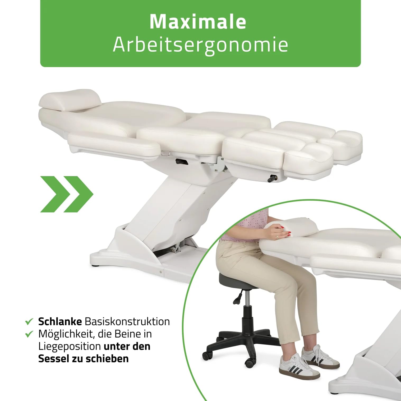 HABYS Elara PRO 6P Kosmetikliege Massageliege Kosmetiksessel Kosmetikstuhl | Höhenverstellbar Elektrisch | 185 x 57 cm | Weiß