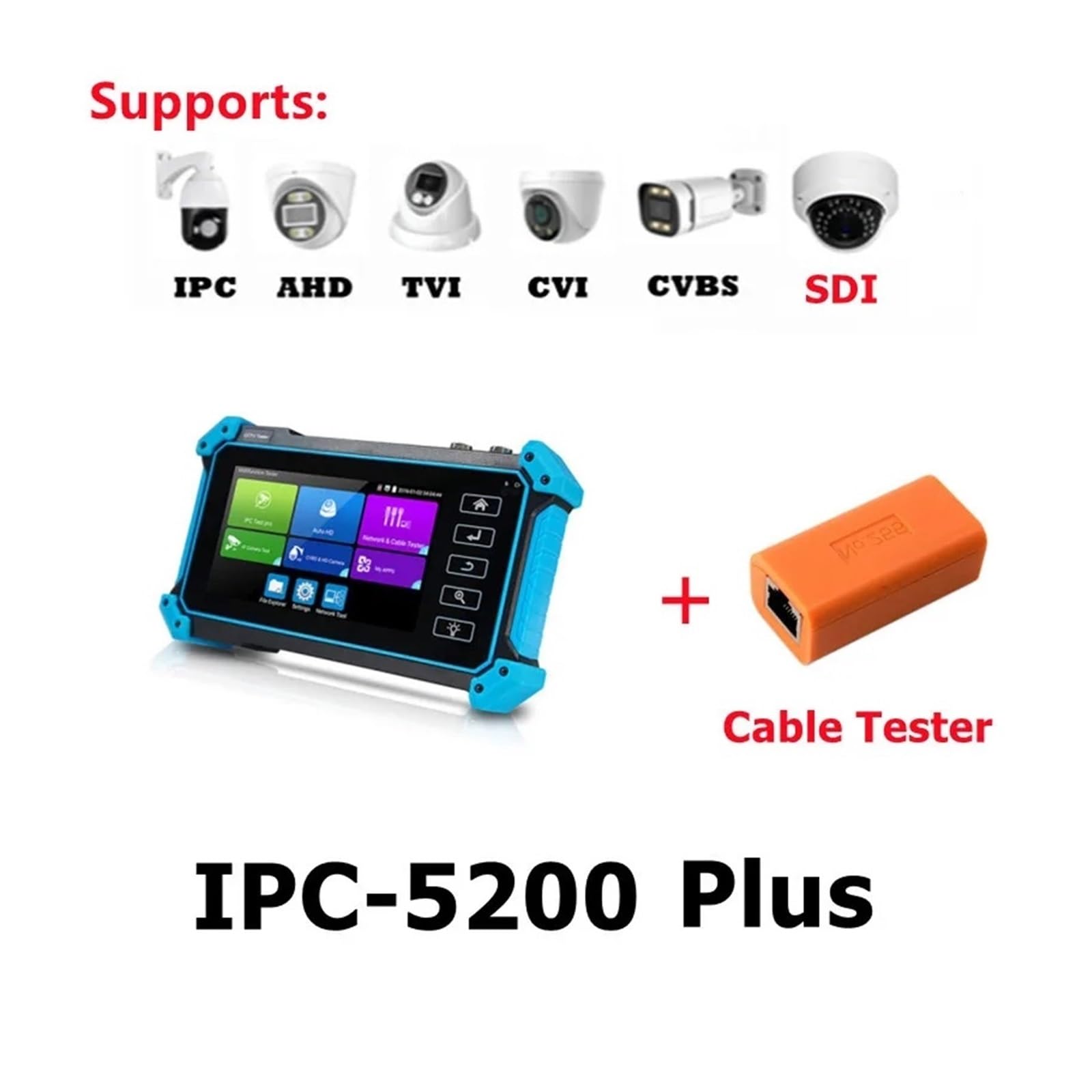 Tester CCTV, IPC5200C Tester monitora CCTV 4K | Z Tester kamery IP Analogowy tester monitoringu wideo CCTV IP PoE RJ45 Test kabla TDR do testowania kamer CCTV i IP.